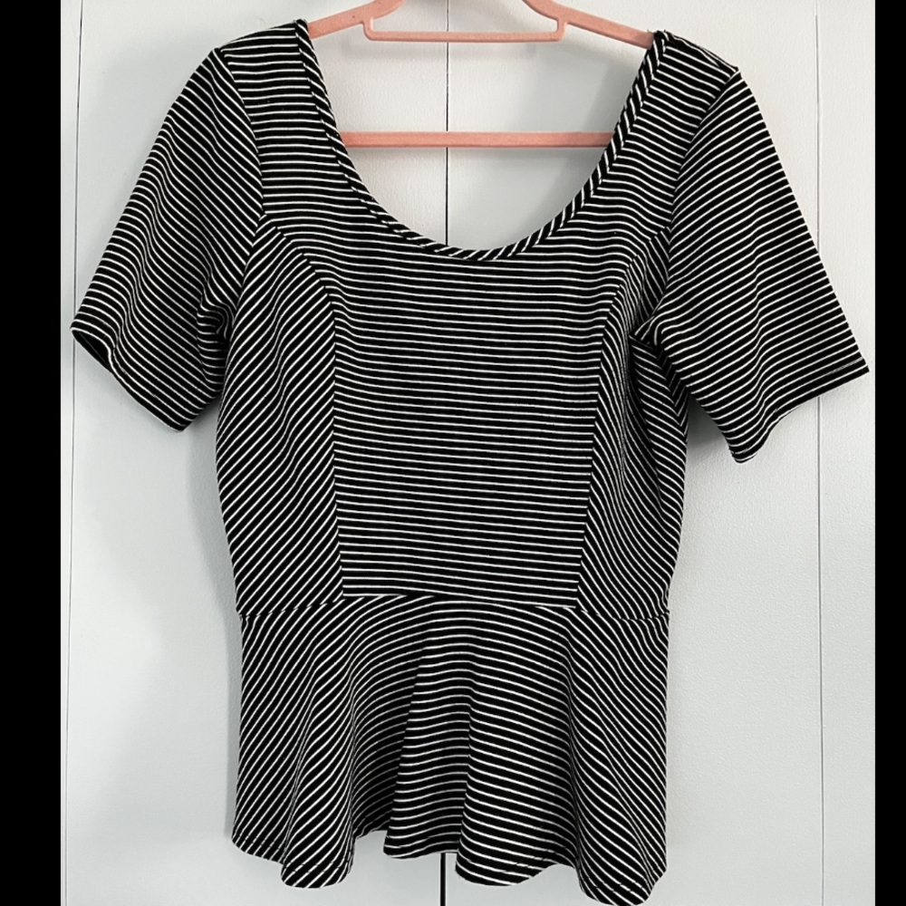 Striped peplum short sleeve top